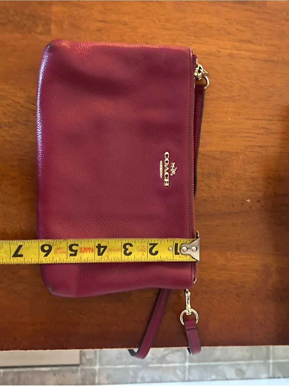Coach Pebbled Leather Double Zip Wristlet - Raspberry - Picture 3 of 16